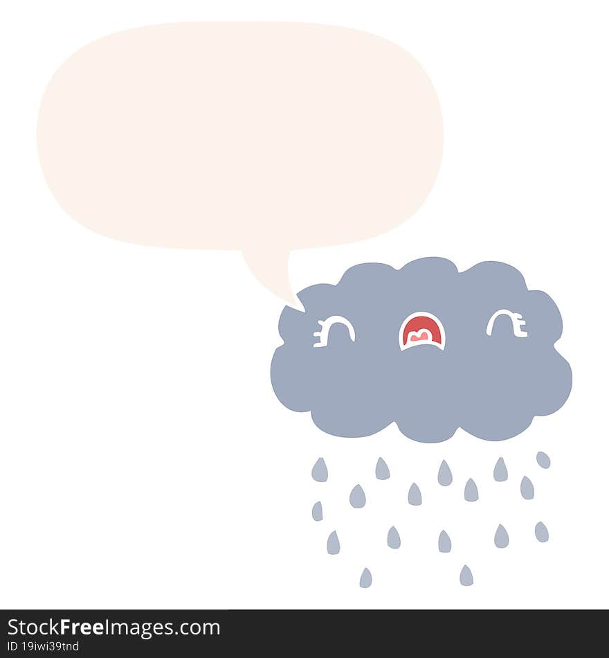 Cute Cartoon Cloud And Speech Bubble In Retro Style