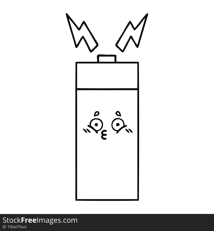 line drawing cartoon of a battery. line drawing cartoon of a battery