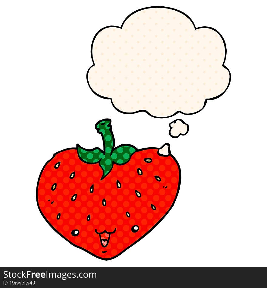 Cartoon Strawberry And Thought Bubble In Comic Book Style