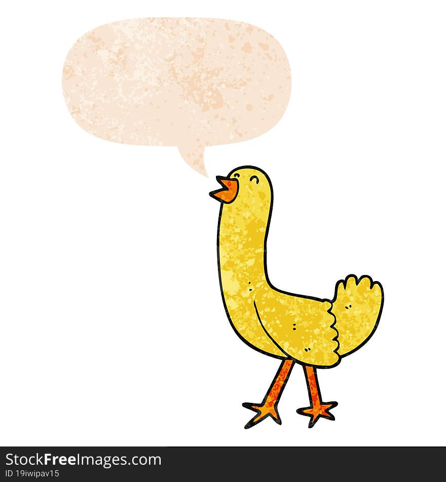 Cartoon Bird And Speech Bubble In Retro Textured Style