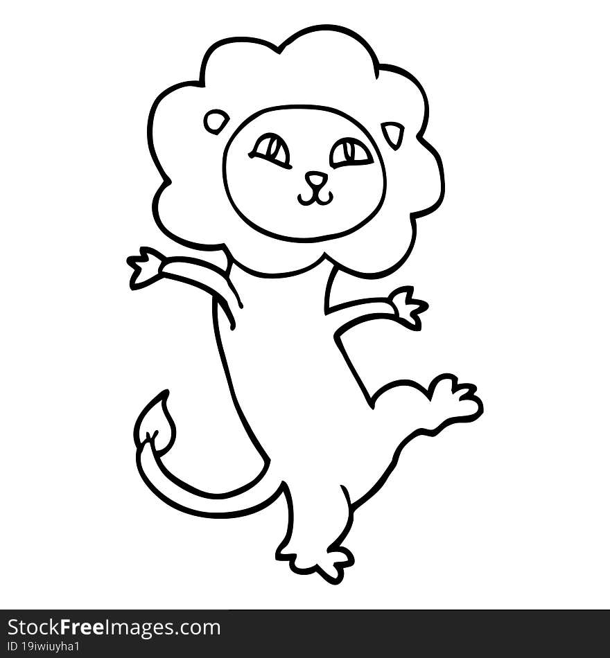 line drawing cartoon happy lion