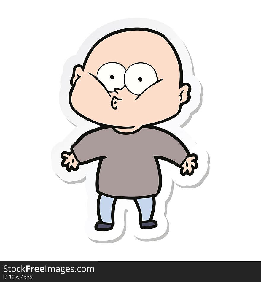 Sticker Of A Cartoon Bald Man Staring