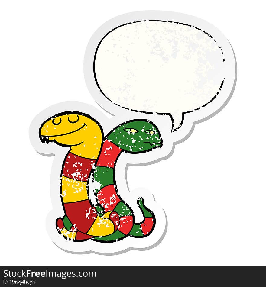 cartoon snakes with speech bubble distressed distressed old sticker. cartoon snakes with speech bubble distressed distressed old sticker