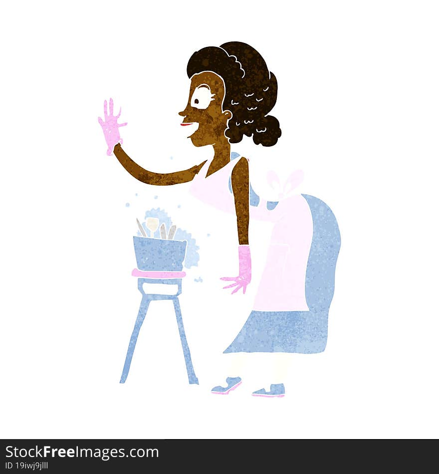 cartoon housewife washing up