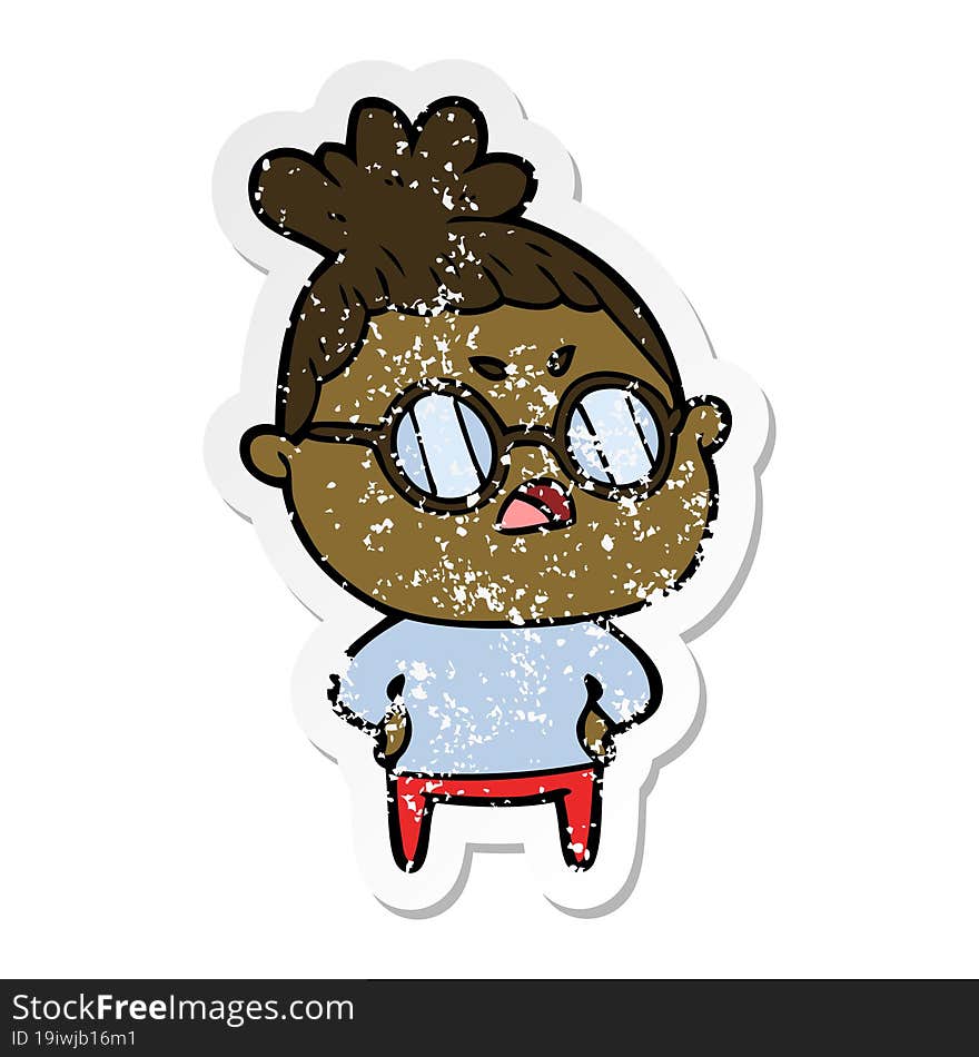 distressed sticker of a cartoon annoyed woman