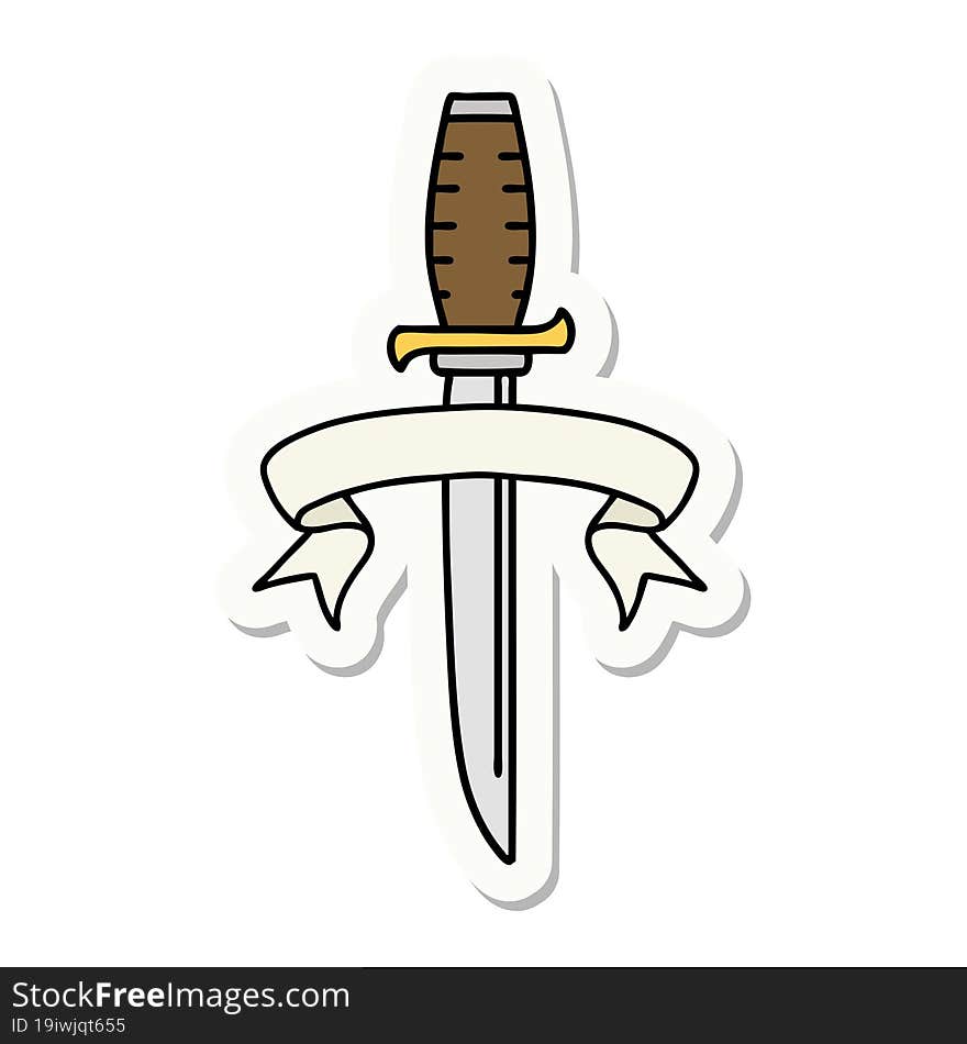 tattoo sticker with banner of a dagger