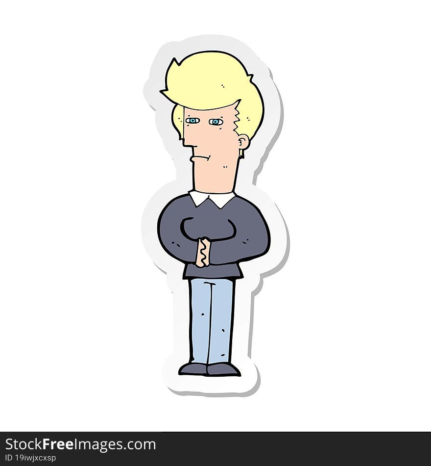 sticker of a cartoon man narrowing his eyes