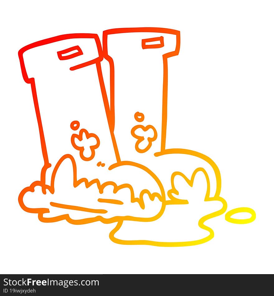 warm gradient line drawing of a cartoon wellingtons