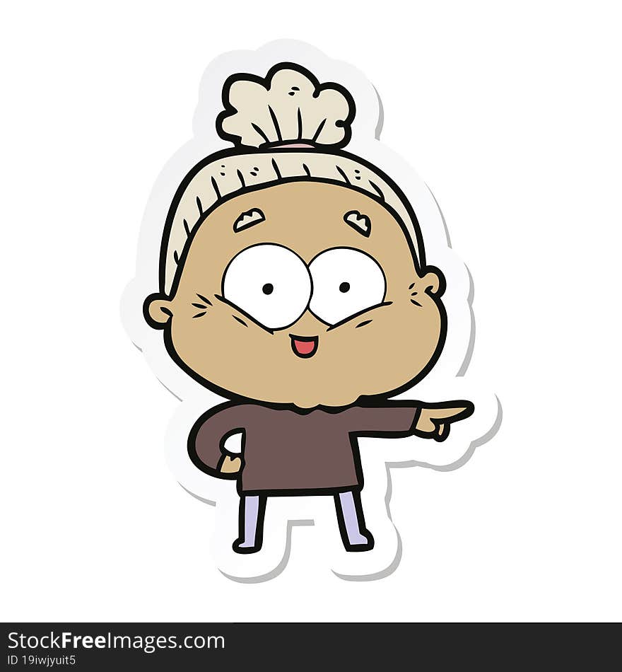 sticker of a cartoon happy old woman