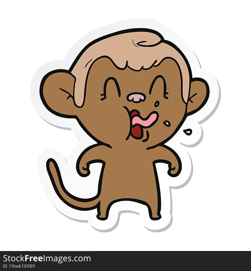 sticker of a crazy cartoon monkey