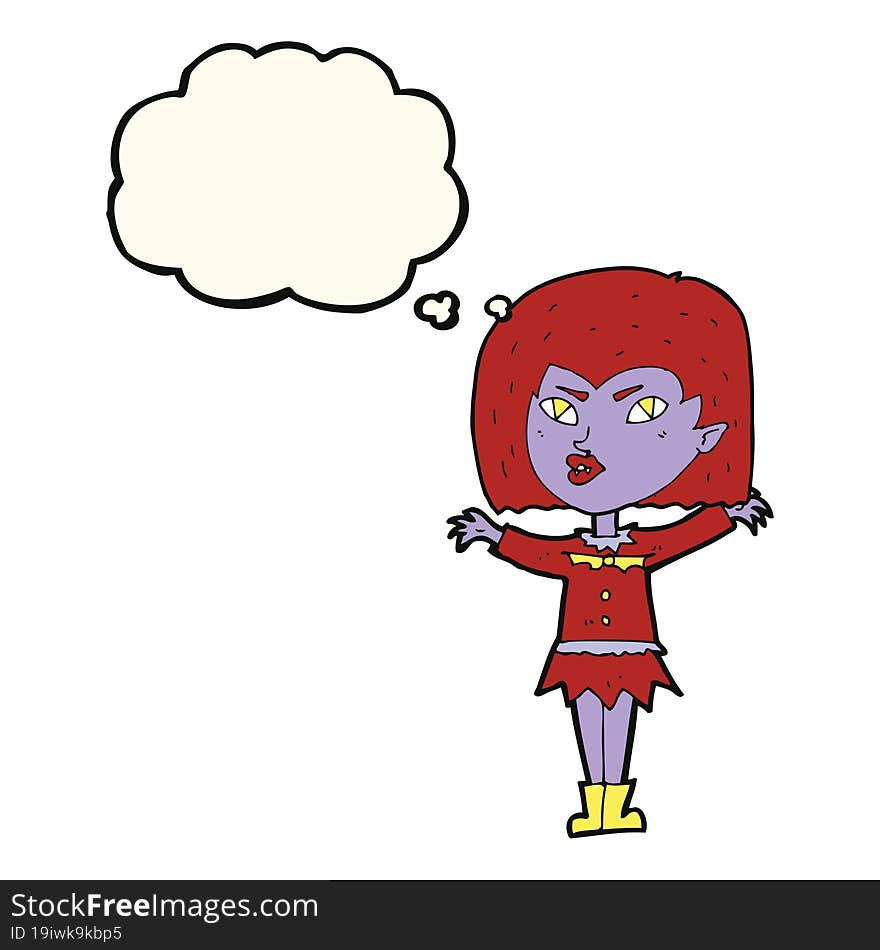 cartoon vampire girl with thought bubble