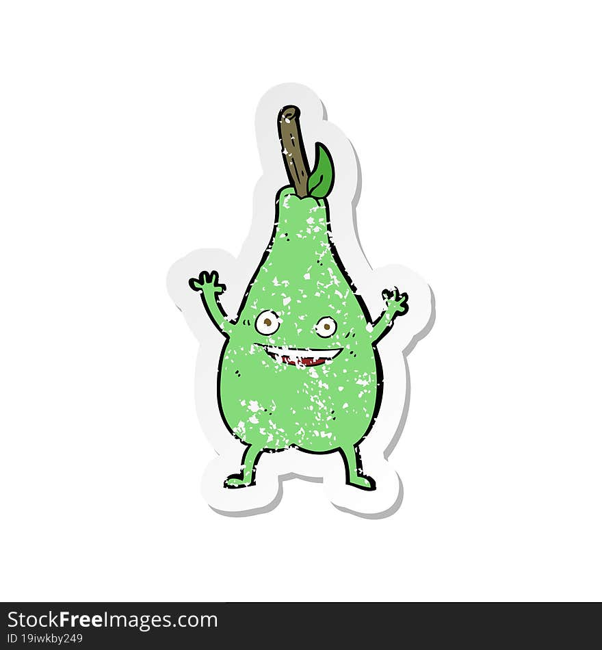 retro distressed sticker of a cartoon happy pear