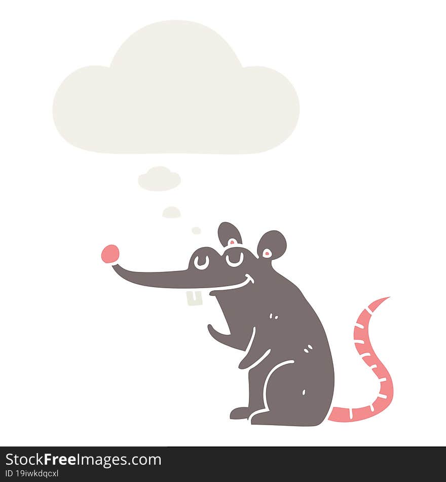 Cartoon Rat And Thought Bubble In Retro Style