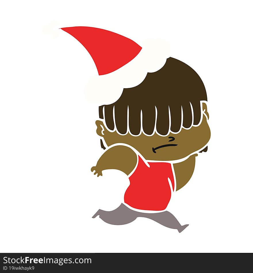 hand drawn flat color illustration of a boy with untidy hair wearing santa hat