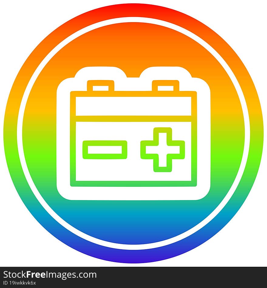 industrial battery circular icon with rainbow gradient finish. industrial battery circular icon with rainbow gradient finish