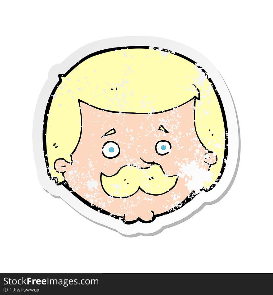 retro distressed sticker of a cartoon man with mustache