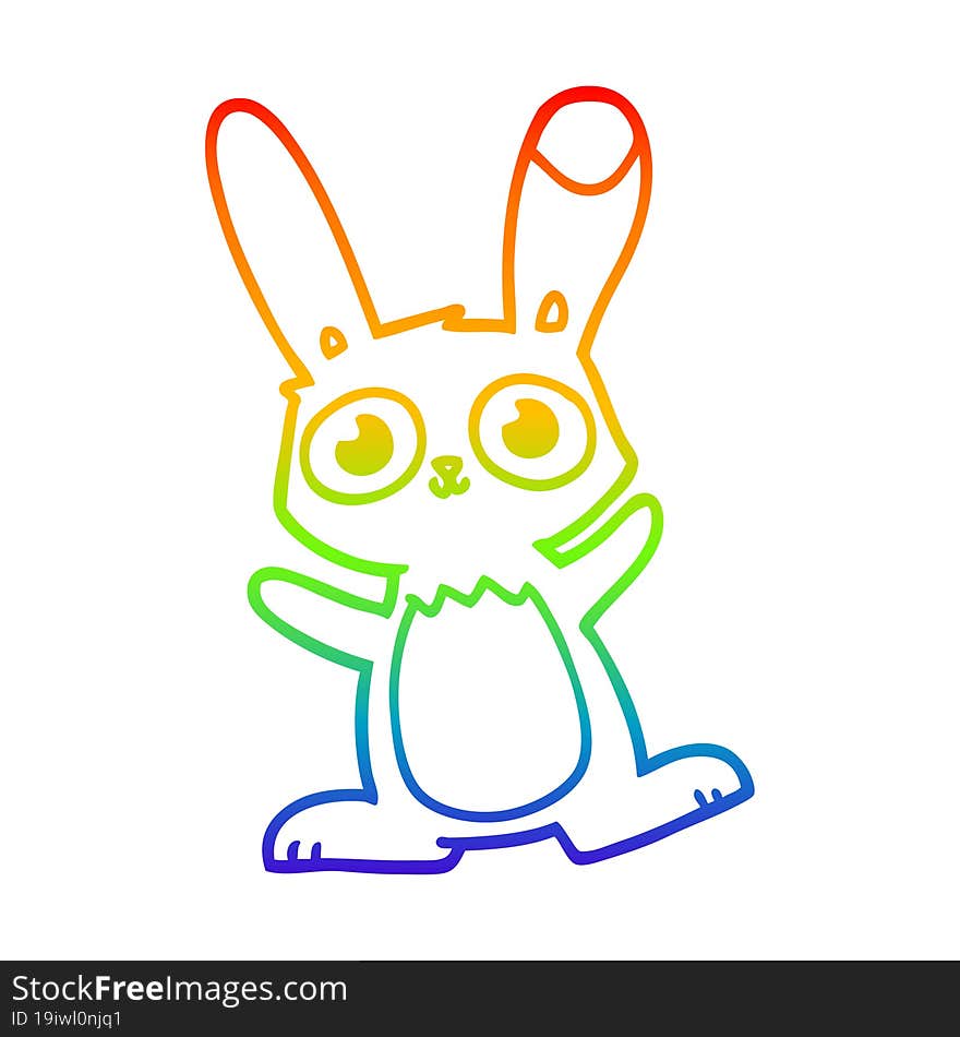 rainbow gradient line drawing of a cute cartoon rabbit