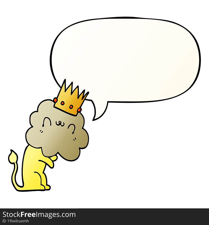 cartoon lion and crown and speech bubble in smooth gradient style