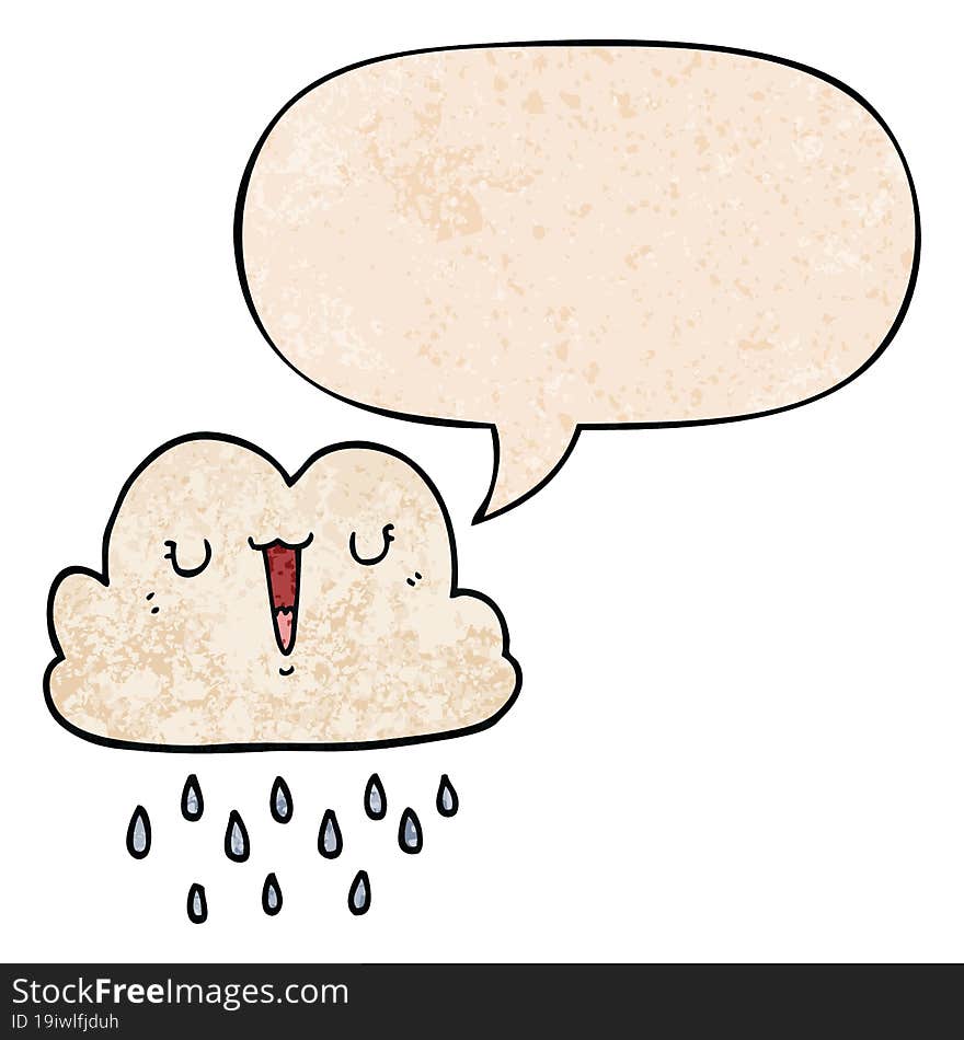 cartoon storm cloud with speech bubble in retro texture style