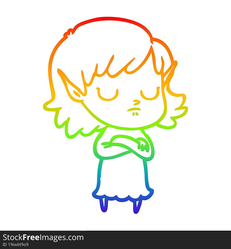 rainbow gradient line drawing of a cartoon elf girl