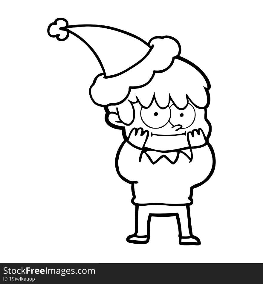 Happy Line Drawing Of A Man Wearing Santa Hat