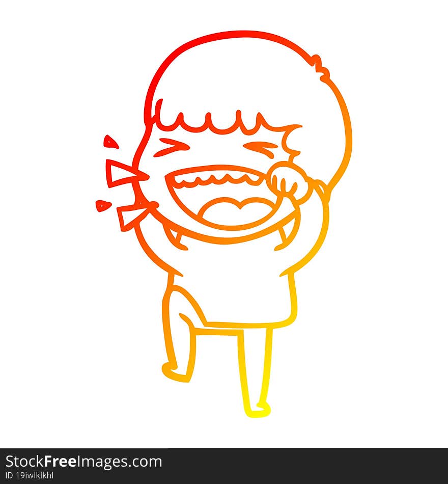 warm gradient line drawing of a cartoon laughing man