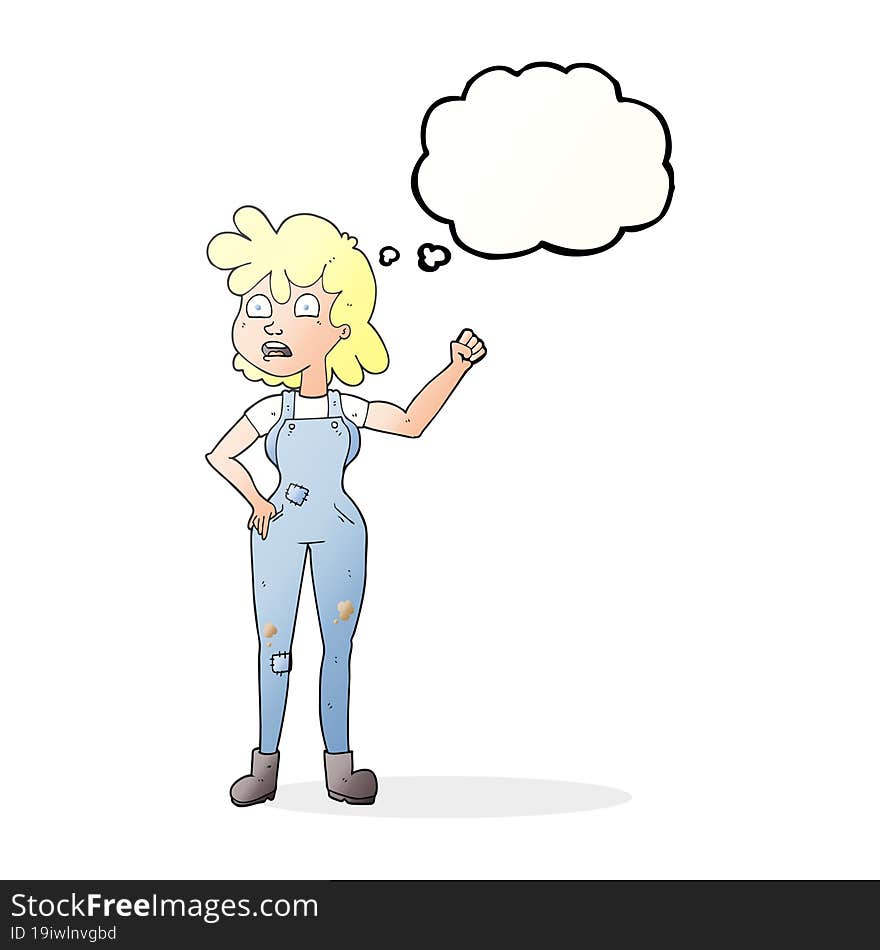 Thought Bubble Cartoon Woman Shaking Fist