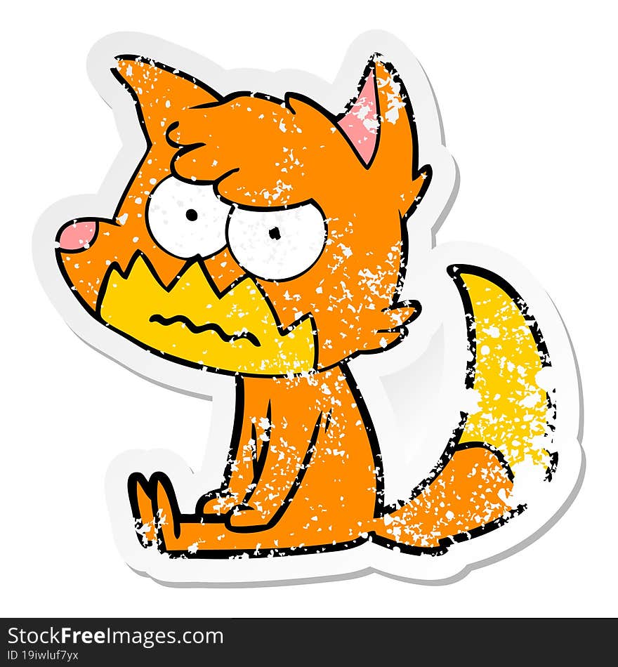 distressed sticker of a cartoon annoyed fox