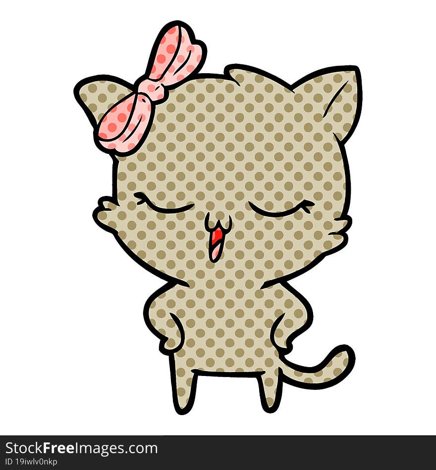 cartoon cat with bow on head and hands on hips. cartoon cat with bow on head and hands on hips