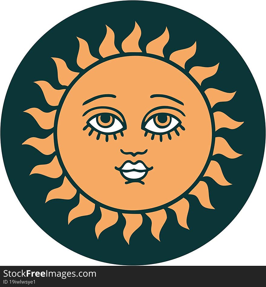 iconic tattoo style image of a sun with face. iconic tattoo style image of a sun with face