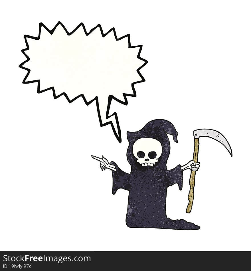 speech bubble textured cartoon death with scythe