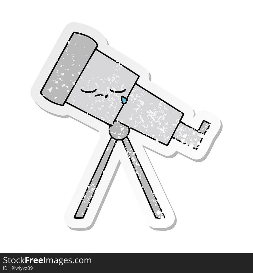 distressed sticker of a cute cartoon telescope