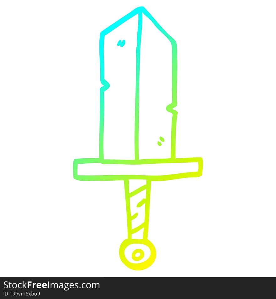 cold gradient line drawing of a cartoon golden dagger