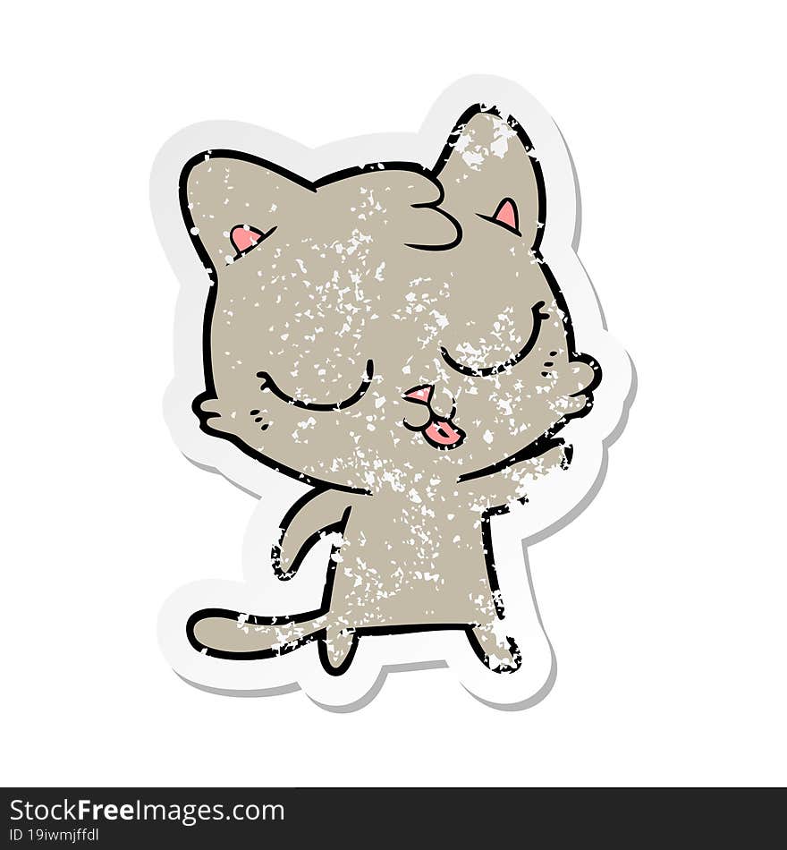 distressed sticker of a cartoon hissing cat