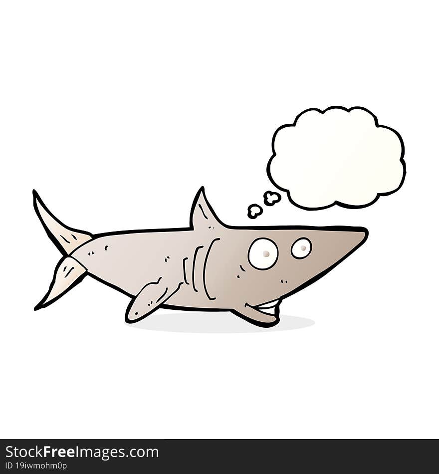 cartoon happy shark with thought bubble