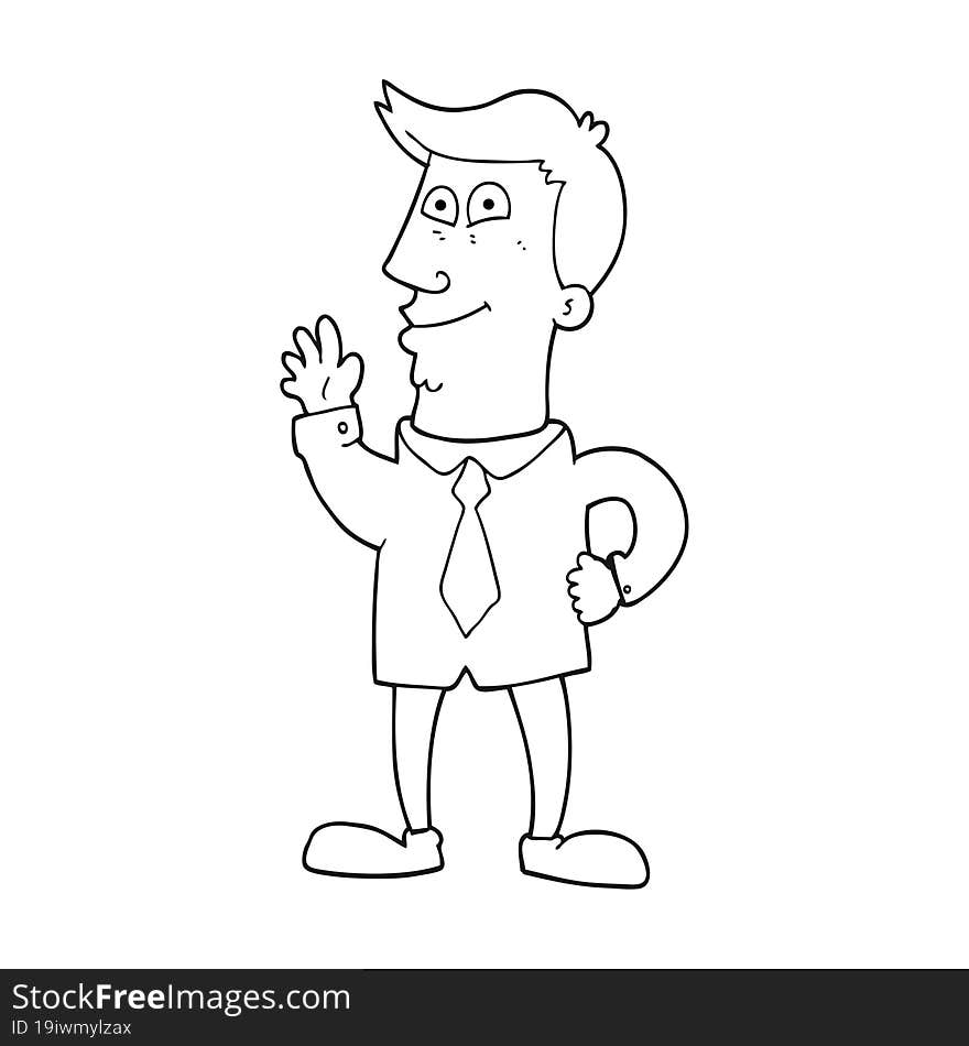 black and white cartoon waving man