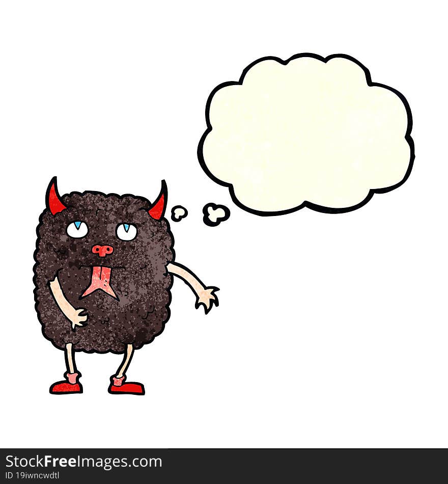 funny cartoon monster with thought bubble