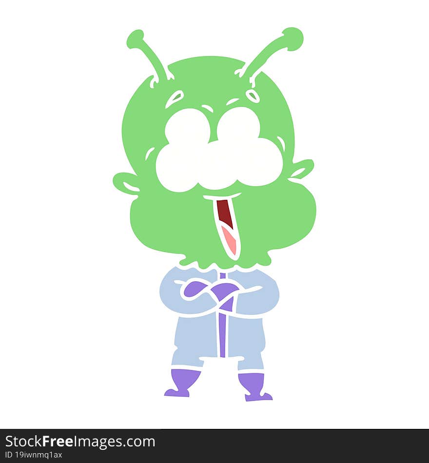 happy flat color style cartoon alien