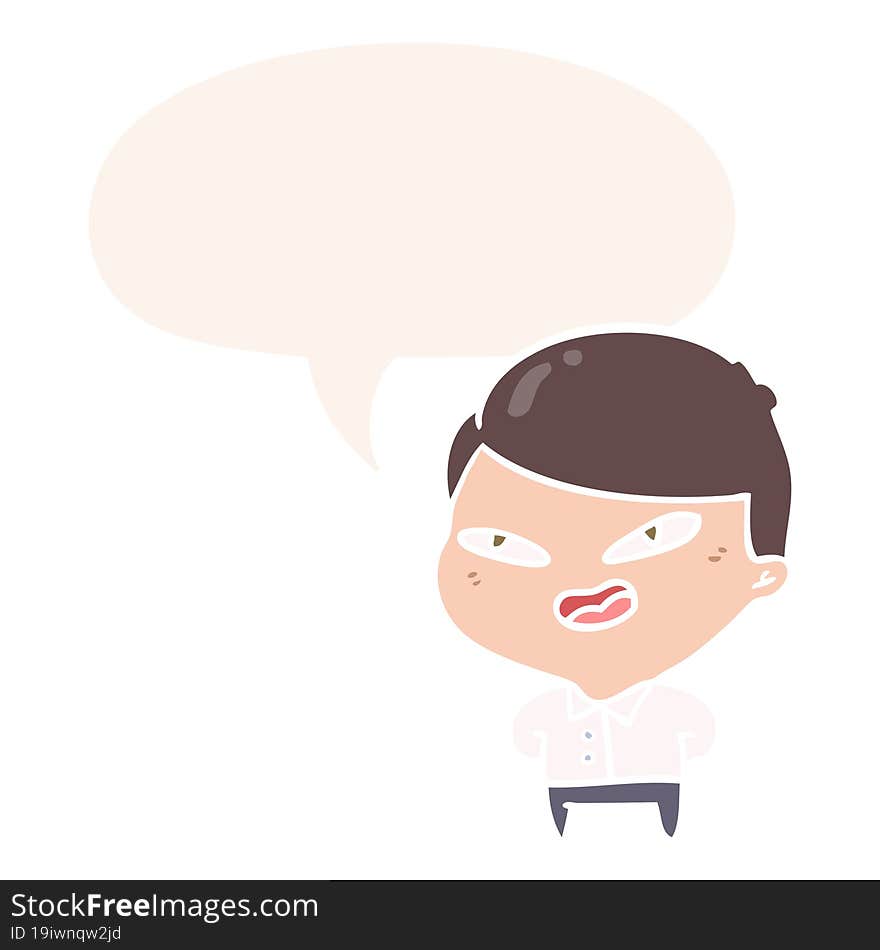 Cartoon Happy Businessman And Speech Bubble In Retro Style