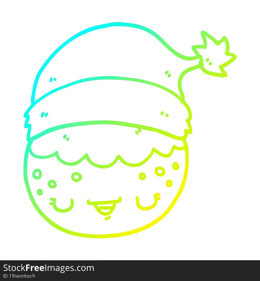 cold gradient line drawing cartoon christmas pudding wearing santa hat