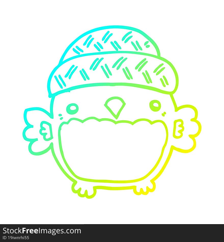 cold gradient line drawing cute cartoon owl in hat