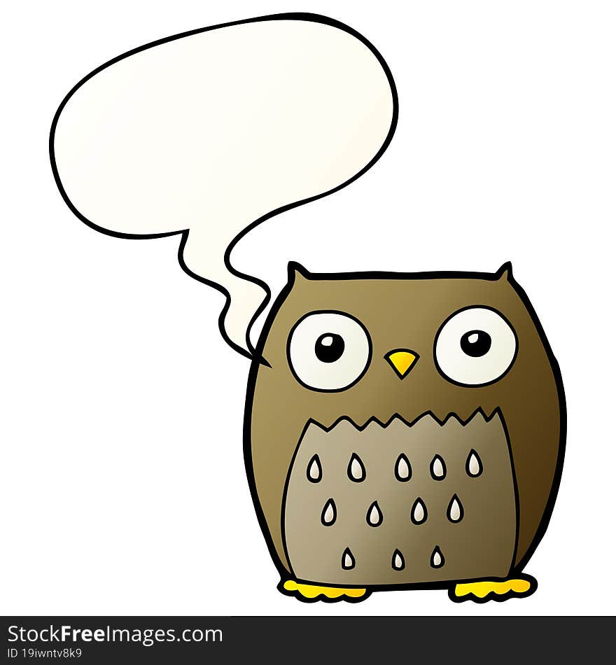 cartoon owl and speech bubble in smooth gradient style