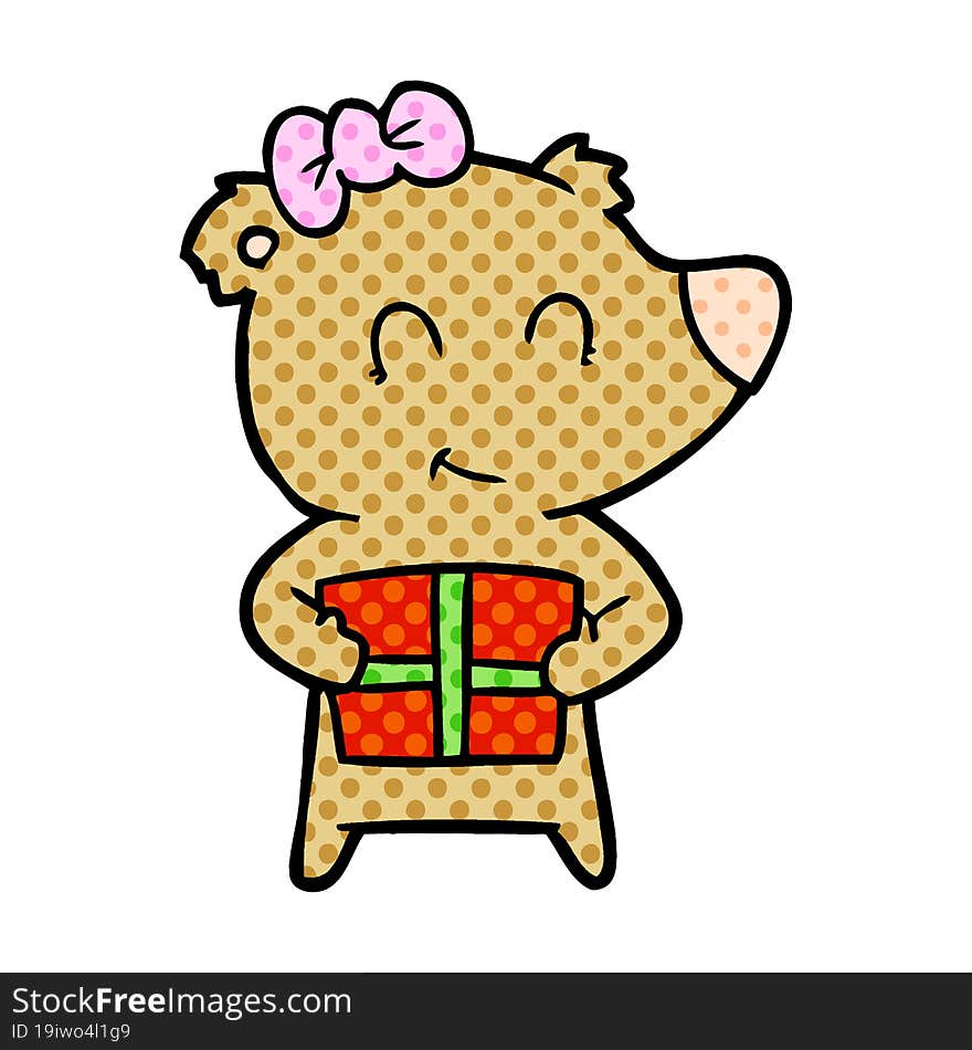 bear cartoon chraracter with present. bear cartoon chraracter with present