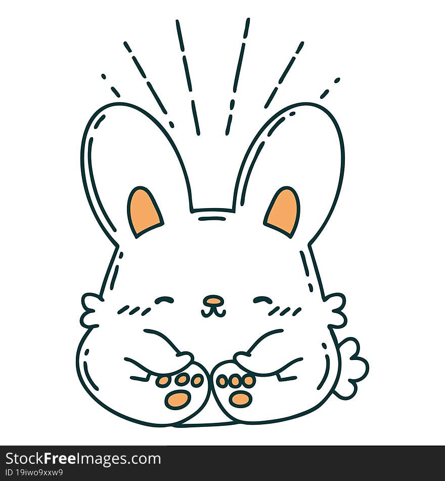 illustration of a traditional tattoo style happy rabbit