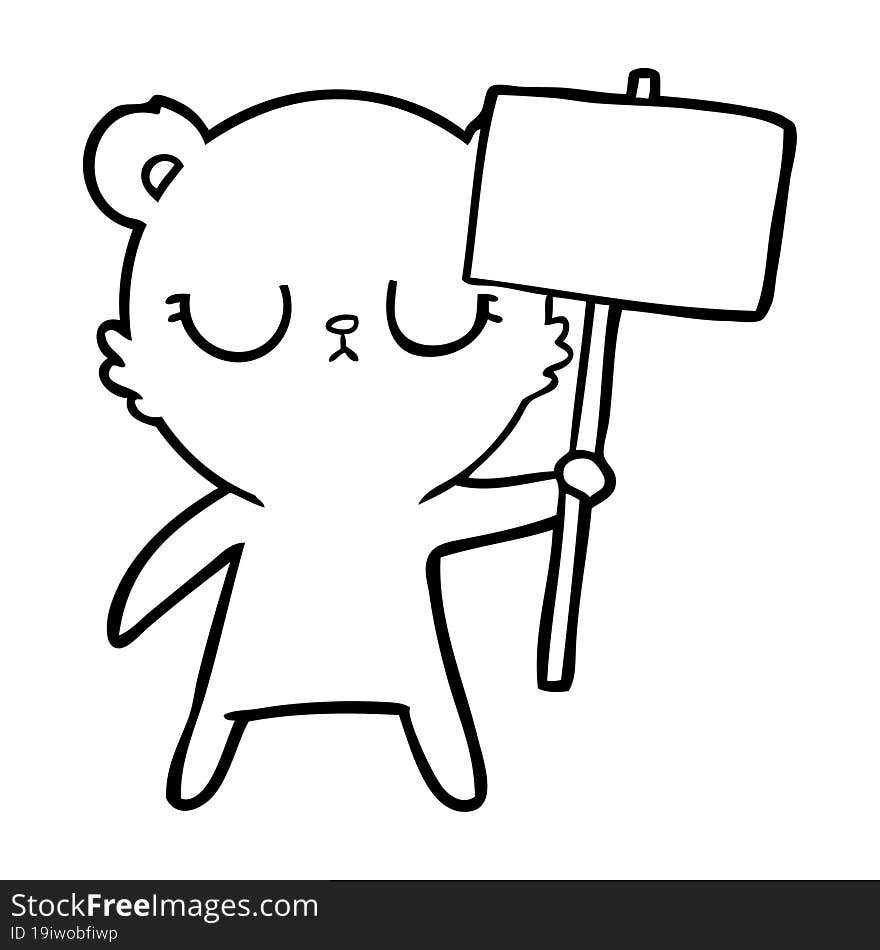 peaceful cartoon bear cub with protest sign. peaceful cartoon bear cub with protest sign