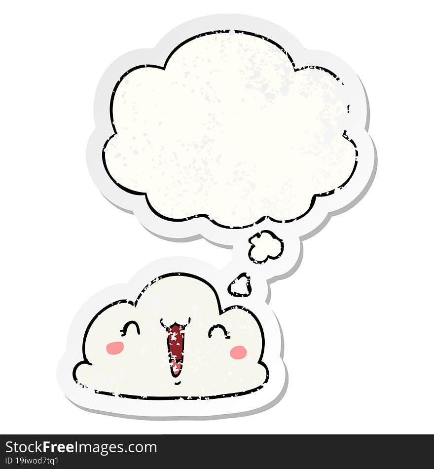 Cartoon Cloud And Thought Bubble As A Distressed Worn Sticker