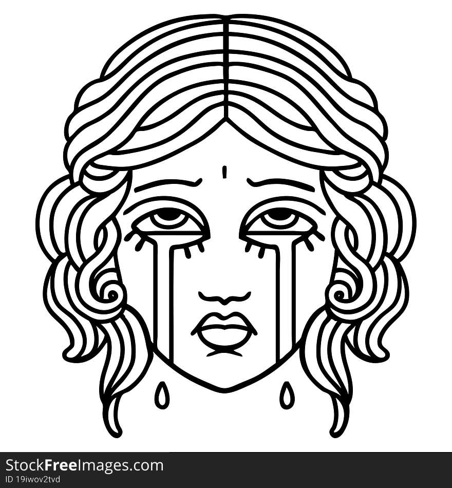 Black Line Tattoo Of Female Face Crying