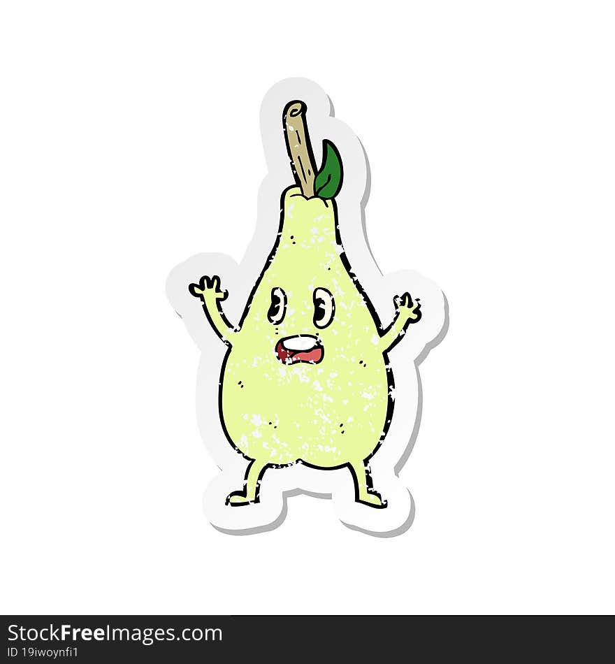 retro distressed sticker of a cartoon frightened pear