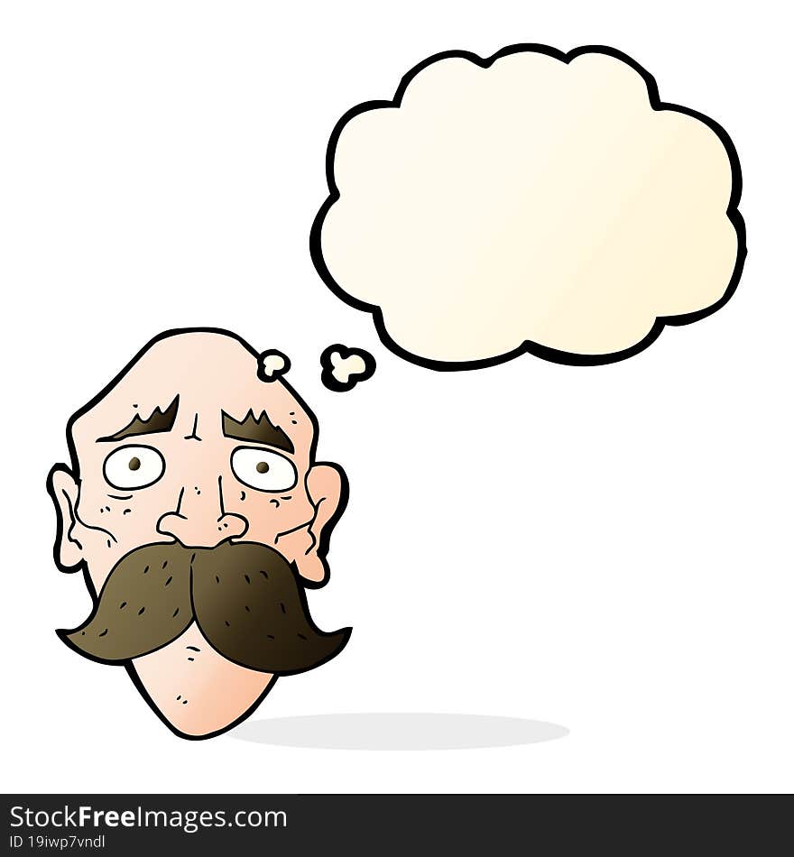 cartoon sad old man with thought bubble