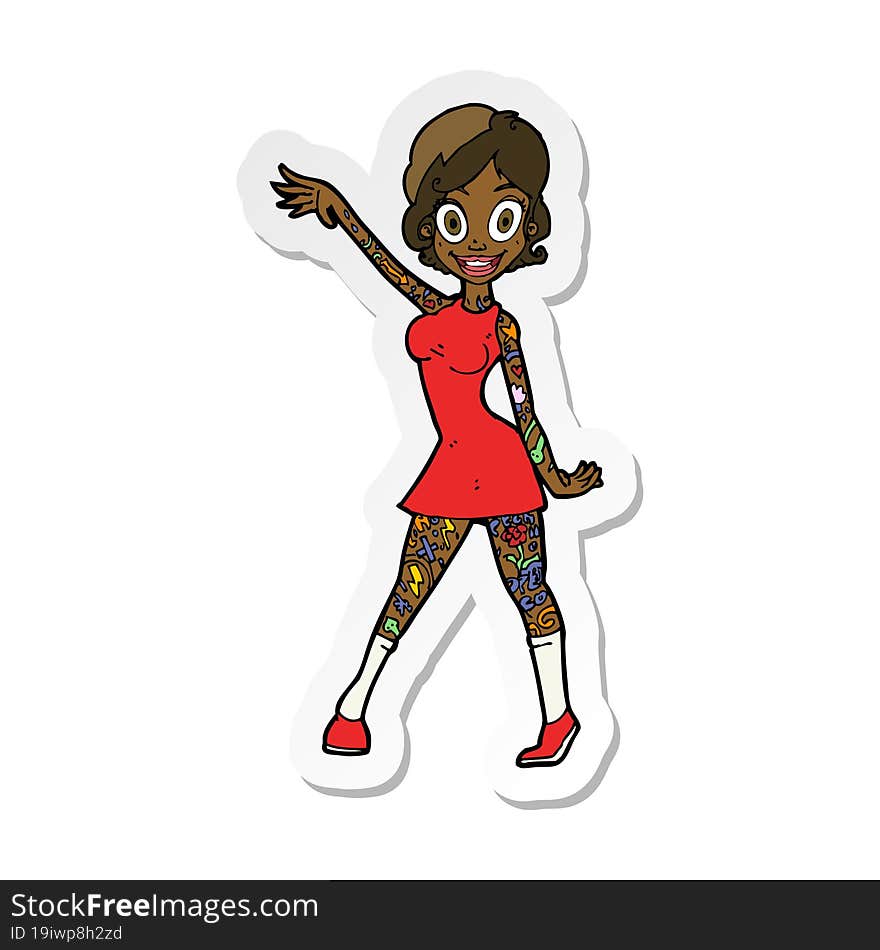 sticker of a cartoon woman with tattoos